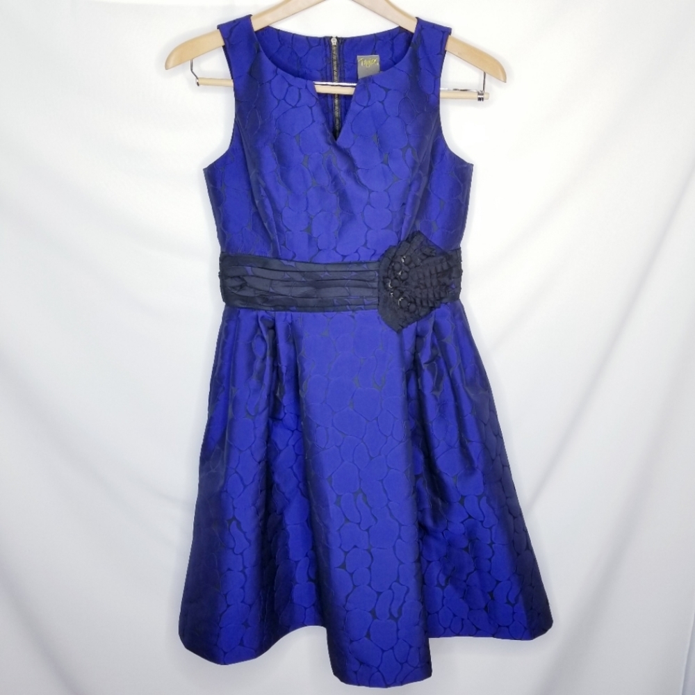 Taylor - Metallic Blue Fit and Flare Cocktail Dress - Size 2